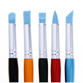 Bao Core Artist Paint Brush Set-5pcs Professional Silicon Brushes Blender for Painting, Masking Fluid,Clay Molding (5pcs Silicon Paintbrush#Blue)