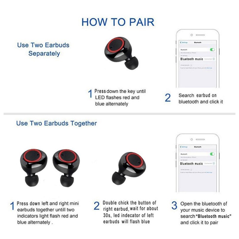 Bluetooth Earbuds Bluetooth 5.0 Left Right HIFI Stereo Earphone for