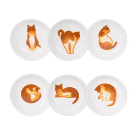 XinHuiGY Cute Cat Ceramic Side Sauce Dishes Mini Heart shape Seasoning Dish, Sushi Soy Dipping Bowl,Serving Saucers Dishe,Meow Porcelain Small Tea Bag Holder Set of 6 (Cute cat)