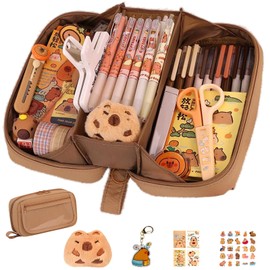 LHLZNB Cute Capybara Pencil Case，Large Capacity Capybara Pencil Pouch，5 Layers Clear Capybara Pencil Cases Bag，Pencil Pouches Aesthetic with Sticky Notes Stickers Pins for School Supplies