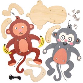Baker Ross AT770 Cheeky Monkey Wooden Puppet Kits - Pack of 4, For Kids Arts and Crafts Projects