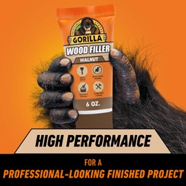 Gorilla All Purpose Wood Filler, Walnut Color, 6 Ounce Tube (Pack of 1) - Water Resistant for Indoor or Outdoor Projects and Repairs