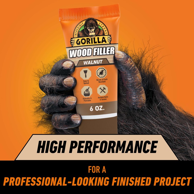 Gorilla All Purpose Wood Filler, Walnut Color, 6 Ounce Tube