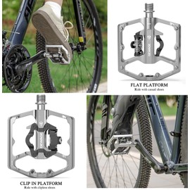 GEWAGE Mountainbike-Pedale – Fahrrad-Flachpedale mit Doppelfunktion und SPD-Pedale – 9/16-Zoll-Plattformpedale, kompatibel mit SPD für Road Mountain BMX-Fahrräder (Silber)