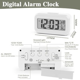VFANDV Wecker Digital, Elektronischer Wecker Nachttisch mit Große LED Anzeige Batteriebetrieben Reisewecker Tischuhr mit Temperatur Schlummerfunktion Digitaler Wecker für Home Office, Weiß