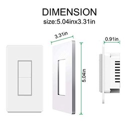 Interruptor de luz inteligente, botón de doble interruptor inteligente, compatible con Alexa y Google Home, control remoto con función de temporización, no requiere concentrador, la aplicación Smart