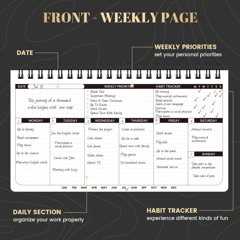 Weekly Planner 2026 - Spiral Bound, 11.2'' x 6.3'', Undated