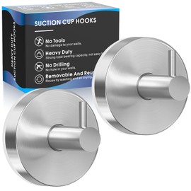 Suction Cup Hooks for Shower,Shower Hooks for Inside Shower,Suction Cup Hooks for Wreaths on Glass,Windows,Tile,Mirrors,Metals,Towel Hooks for Bathrooms for Hanging Towels,Robe,Loofah-Silver(2 Pack)