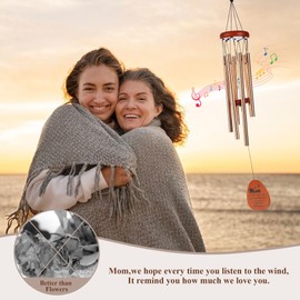 YU FENG 26'' Metal Wind Chimes for Outside Mom Themed Decor with Gift Box & Greeting Cards Outdoor Garden Patio Decorations Ideal