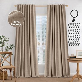 MIULEE 100% Blackout Curtains 96 inches Long, Linen Curtains for Bedroom Living Black Out Window Treatments Thermal Insulated Room Darkening Drapes Back Tab & Rod Pocket, Copper Brown, 2 Panels