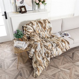 Real Fur Blanket Throw for Couch Tan Fur Throw Blanket - Fuzzy Fluffy Super Soft Furry Plush Decorative Comfy Shag Thick Sherpa Shaggy Throws and Blankets for Sofa, Bed, 47x71 inches