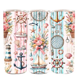 Unbranded Nautical Boating Sailboats, Anchors, Lighthouse 20oz Tumbler Insulated Travel