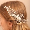 Jumwrit Peine de pelo de boda con perlas bohemias hechas