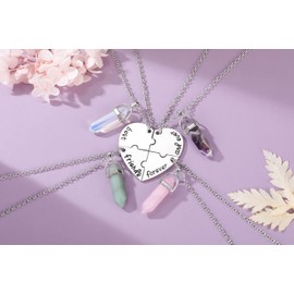 PESOENTH BFF Best Friend Necklace for 4- Healing Crystal Friendship Necklaces BFF Gifts Women Matching Heart Best Friends Forever and Ever Pendant Necklaces Set