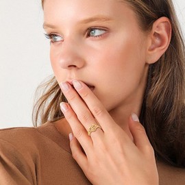 PEARLOVE Women's 925 Sterling Silver Adjustable Initial Ring Stackable 18K Gold Plated A-Z Open Letter Gold Rings, Sterling silver