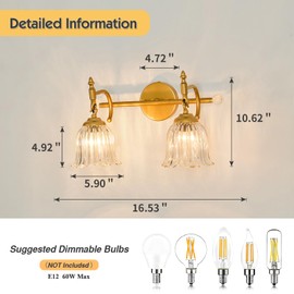 CVKASH 2-Light Bathroom Vanity Light Fixtures Over Mirror,Brushed Gold Modern Vanity Light with Glass Shade Vintage Wall Sconce for Bedroom Dressing Room Living Room Hallway Cabinet