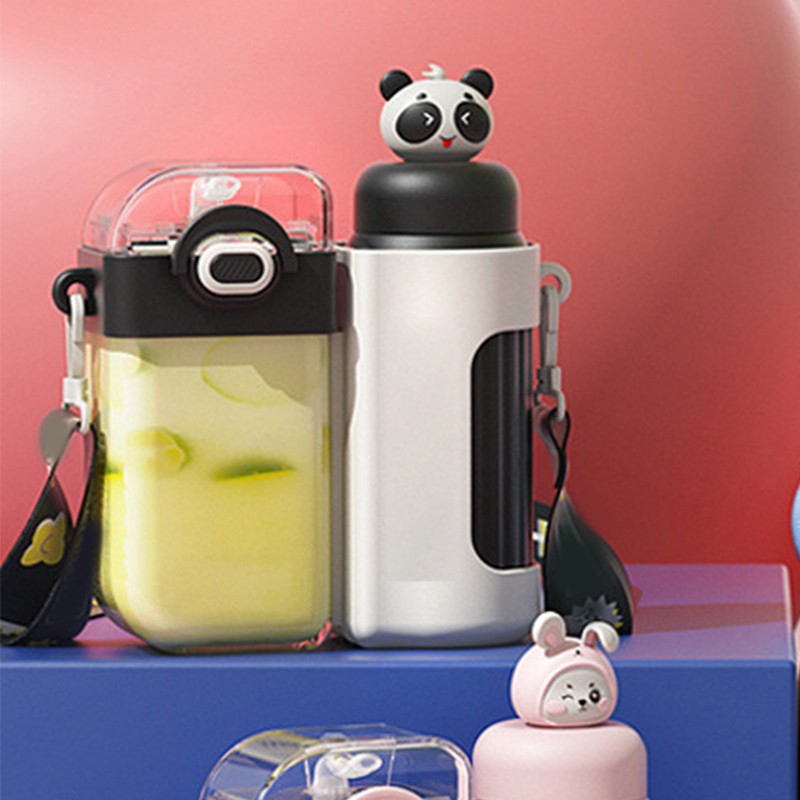 Straw Water Bottle Large Capacity Leakproof Cute Portable Dual Drink