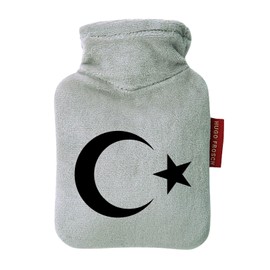 Huuraa Taschenwärmer Türkei Halbmond und Stern Geschenk 0,2 Liter Grey Mini Veloursbezug Türkei Geschenkidee