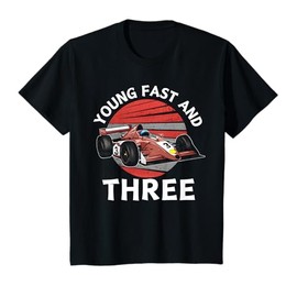 Kids 3yr Old Boy Young Fast and Three Car 3rd Birthday Party T-Shirt
