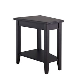 Leick Home Laurent End Table, Solid Wood, Narrow Wedge Shape, Bottom Display Shelf, Easy-Assembly, For Living Room/Bedroom, Black, 24.0 in. L x 17.0 in. W x 24.0 in. H, 10502-BK