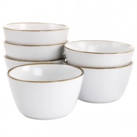 N/A Elama Arthur 6 Piece Stoneware Bowl Set In Matte White With Gold Rim