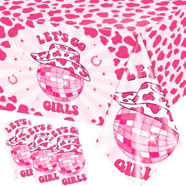 Let's Go Girls Tablecloths, 3 Pcs Cowgirl Birthday Party Supplies Rectangle Table Covers Disposable Disco Cowgirl Party Tablecloth for Lets Go Girls Bachelorette Party Decorations, 108 x 180 cm