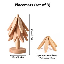 Wooden Trivets for Hot Dishes, Tree Design Trivet Set, Set of 3 Natural Foldable Beech Trivet Coaster, for Pot/Bowl/Teapot/Hot Pot Holders, 3 Wooden Trivets + 1 Stand (Wood Color)