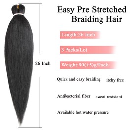 Leeven 3 Packs Pre Streched Golden Braiding Hair 26 Inch Itch Free Tangle Free Hot Water Setting Synthetic Corchet Braids Yaki Texture Fiber Braids Hair Extension(27613#)