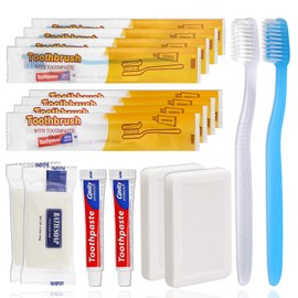 Gisdo 50 Disposable Toothbrushes with Toothpaste and 50 Hotel Bar Soap Individually Wrapped, 2 Colors, 0.5 oz Bar Soap Hotel Travel Size, Bulk Amenities and Toiletries for Hotel, Travel, Hospitality
