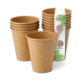 DeinPack Environmentally Friendly Coffee Cups Pack of 200 Paper Cups 200 ml 8 oz Paper Cups Brown I Tasting Cups Drinking Cups I Coffee to Go Disposable Cups Biodegradable