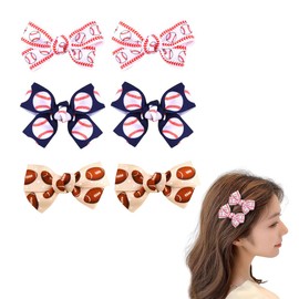 Baseball Rugby Bow Hair Clip Set Ribbion Bows Hair Accessories for Sister Girls Birthday Gifts for Teens Women Hair Decorations Barrettes Rugby Football Lover Gift Bowknot HairPin for 6