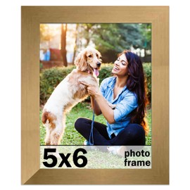 CountryArtHouse 5x6 Frame Gold Bronze Modern Solid Wood Picture Frame | 0.75 Inch Moulding Width | Includes UV Acrylic Plexiglass, Acid Free Foam Backing Board and Hanging Hardware