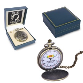 Trendy Zone 21 Bronze POW MIA Ornate Men's Pocket Watch & Chain Vietnam War Nam Veteran Gift