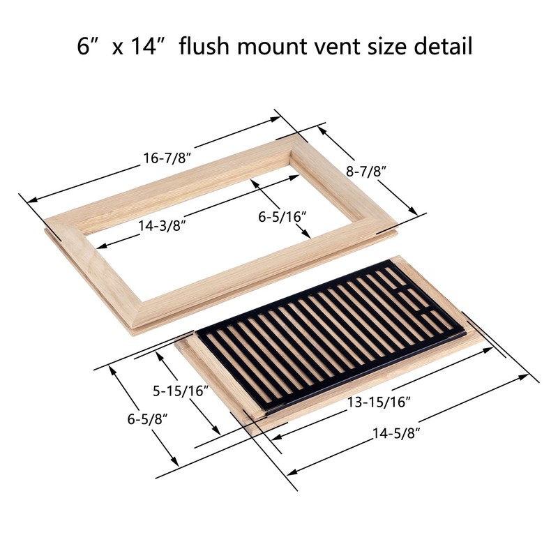 Homewell White Oak Wood Floor Register, Flush Mount Vent with