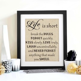 Corfara Life Is Short Break the Rules - 11 X 13 Wood Frame with Inspirational Quotes, Wood Sign Hanging Wall Art Decoration with Inspirational Quotes, Home Farmhouse Living Room Décor