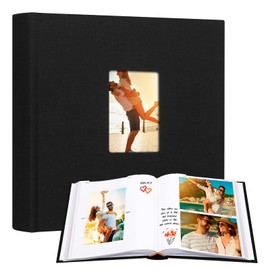 Photo Album 4x6 240 Photos with Writing Space, 4x6 Photo Album Linen Cover with Front Window, 240 Photos Horizontal and Vertical 4x6 Photo Album Book for Wedding Family Baby Pictures (Black)