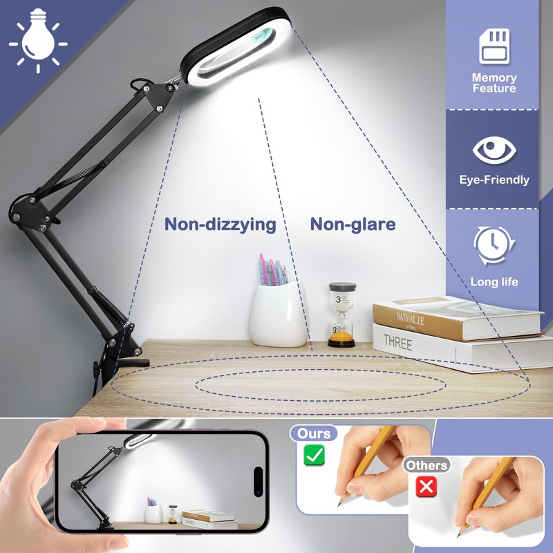 Drdefi 10X Square Magnifying Glass with Light and Stand, Real