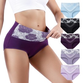 Honzadar Womens High Waist Underwear,Tummy Control briefs,Postpartum Panties,Full Coverage(5Pack-XXL)