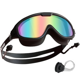 Xllhjg Adult Swimming Goggles for Women Men,No Leak No Fog Wide View Swim Goggles,Adjustable Strap Sunglass Goggle with Earplugs and Nose Clip for Men Women Swim Lover(Black)