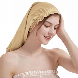 SereLune 100% Mulberry Silk Bonnet Sleep Cap, Long Silk Turban/Bonnet for Sleeping, Hair wrap for Sleep,3 Colors (Gold, One Size)