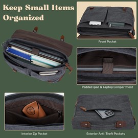 ECHSRT Vintage Canvas & Genuine Leather Messenger Bag for Men - 15.6 Inch Laptop Briefcase, Adjustable Crossbody Satchel for Business Travel, Office Work & College