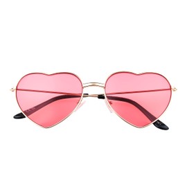 UltraByEasyPeasyStore Womens Gold Frame Pink Lenses Heart Shaped Sunglasses Style Sunglasses Retro UV400 Shades UVA UVB Protection Sun Glasses Women Heart Sunglasses Heart Glasses
