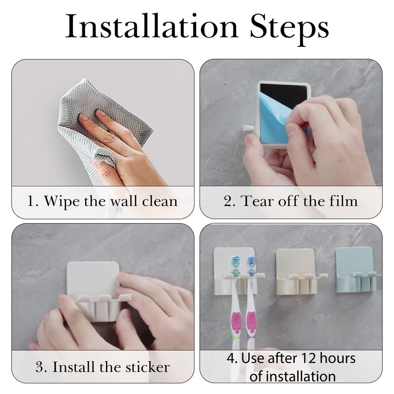 2 PCS Self-Adhesive Toothbrush Holders Wall Mounted, Water Proof Toothbrush