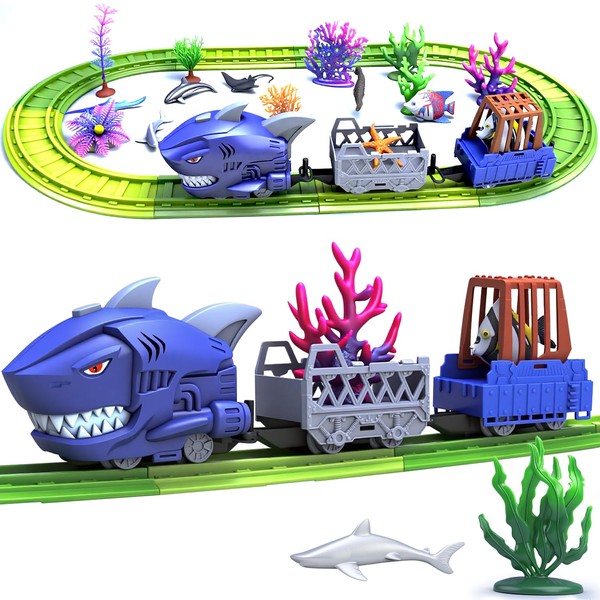 Shark Train Track Playset for Kids Boys Girls 3-5|Shark Toys