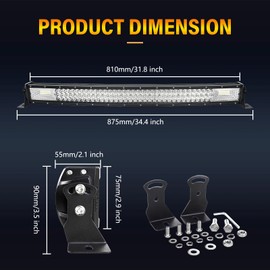 Willpower 32 inch Curved LED Light Bar with Remote Controller Wiring Harness,405W Triple Row Spot Flood Combo Beam,Strobe Flash Work Light Driving Lights,Waterproof Remote Controller On/Off Switch