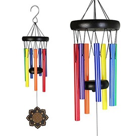 Deerbird® Wooden Colorful Wind Chimes with 7 Metal Tubes Beech Wood Black Coated Wind Chime for Garden Patio Terrace and Outdoor Decoration