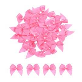 sourcing map 40Pcs Mini Dark Pink Ribbon Bow with Pearl 1" Ribbon Flowers Appliques for Craft DIY Hair Bow Sewing Wedding Party Christmas Decoration