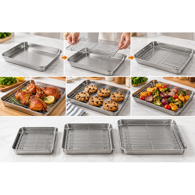 Stainless Steel Baking Pan with Wire Rack for Oven Cooking