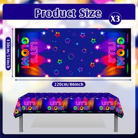 Glow Tablecloth 86 x 51 Inch Glow in The Dark Tablecloth Disposable Tablecloths for Let Glow Theme Neon Party Black Light Party Supplies (3 Pieces)