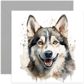 Old English Co. Watercolour Dog Card - Siberian Huskey Dog Card for Pet Owner Birthday - Just Because Card for Him or Her - Thinking of You Fur Baby Card for Men and Women | Blank Inside